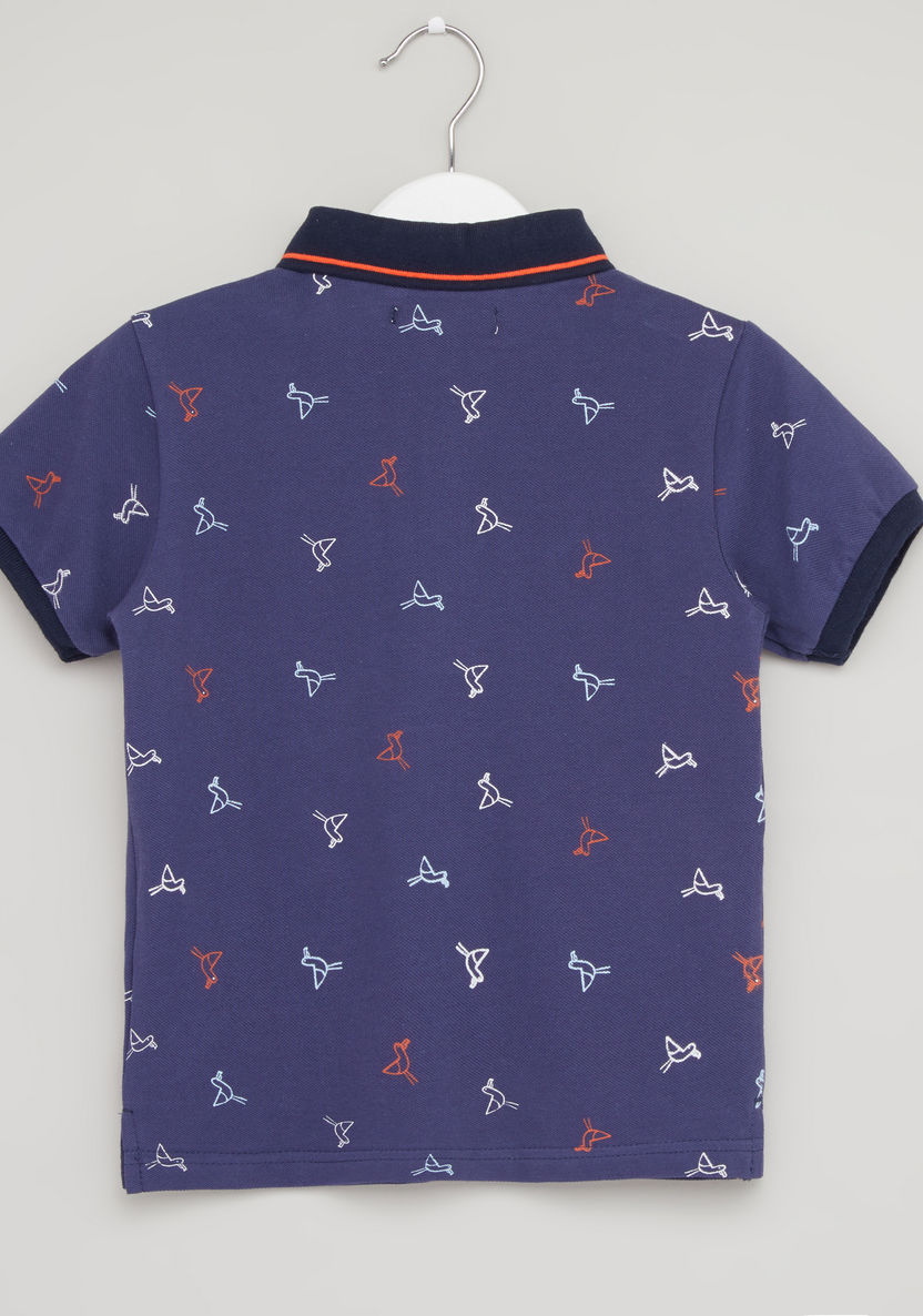 Juniors Printed Polo T-shirt with Solid Pocket Detail Shorts-Clothes Sets-image-3