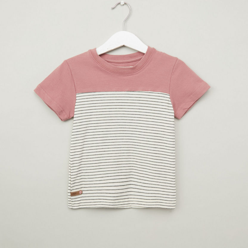 Eligo Stripe Detail T-shirt with Round Neck and Short Sleeves-T Shirts-image-0