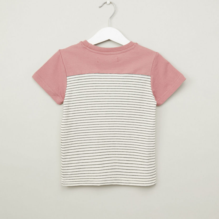 Eligo Stripe Detail T-shirt with Round Neck and Short Sleeves-T Shirts-image-2