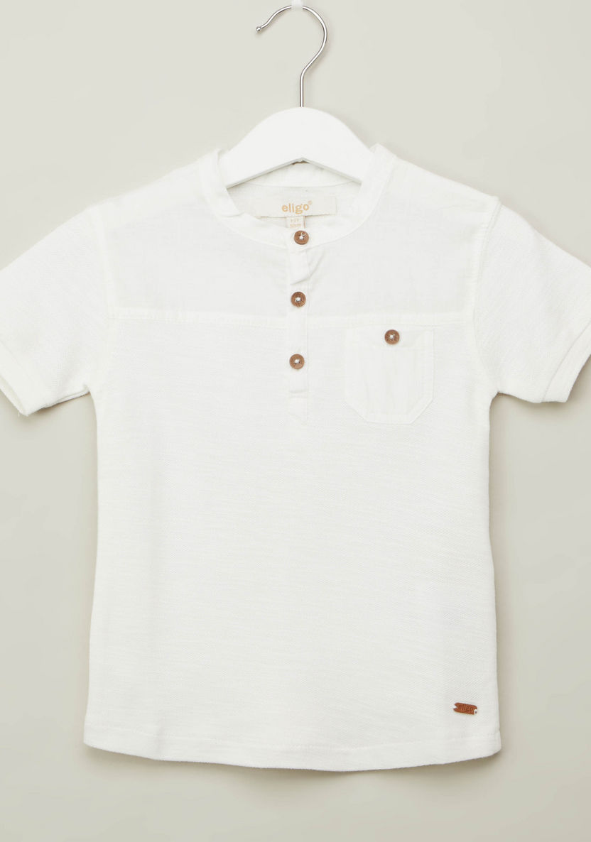 Eligo Solid T-shirt with Henley Neck and Short Sleeves-T Shirts-image-0