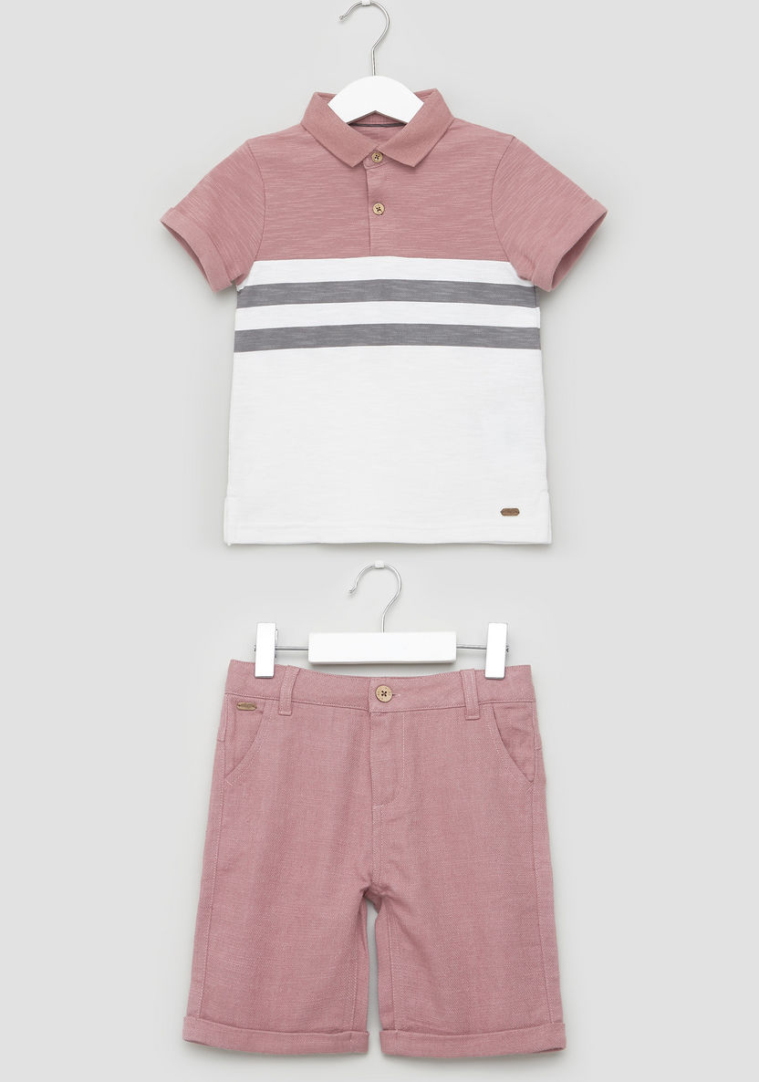 Eligo Striped Polo T-shirt with Pocket Detail Shorts-Clothes Sets-image-0
