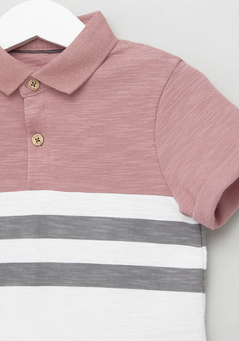 Eligo Striped Polo T-shirt with Pocket Detail Shorts-Clothes Sets-image-2