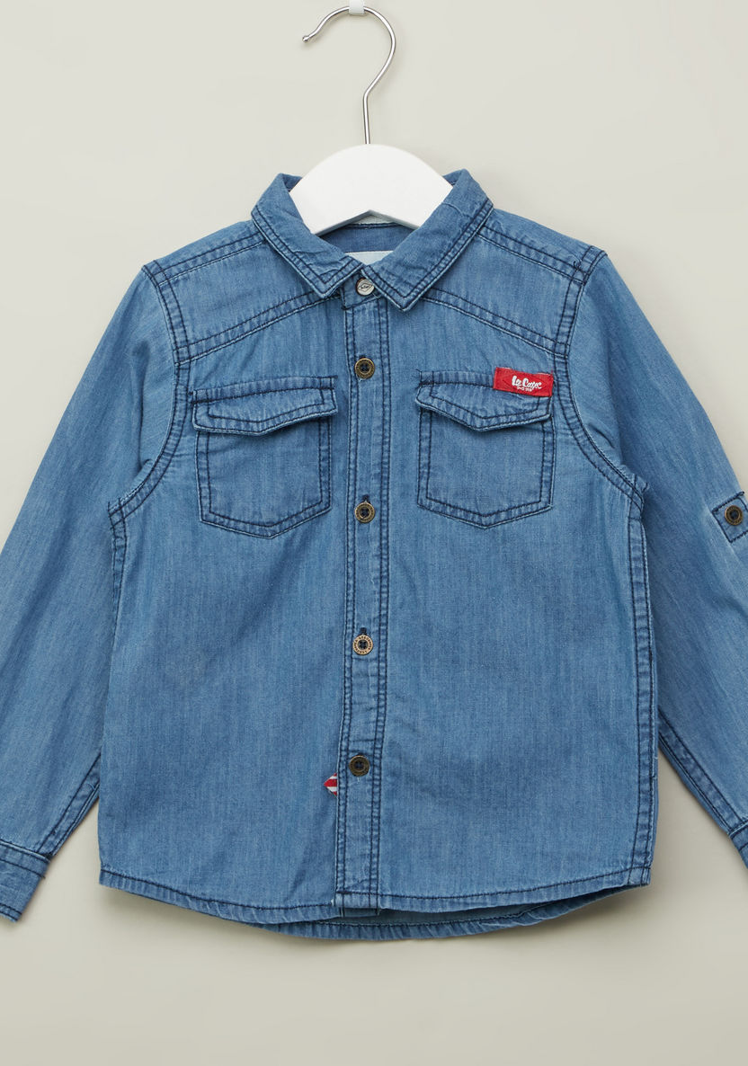Lee Cooper Denim Shirt with Spread Collar and Long Sleeves-Shirts-image-0