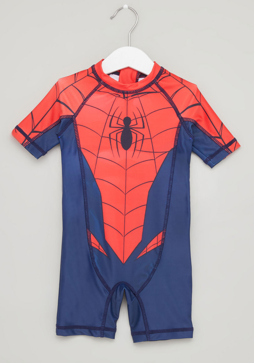 Spider-Man Print Romper with Round Neck and Short Sleeves-Swimwear-image-0