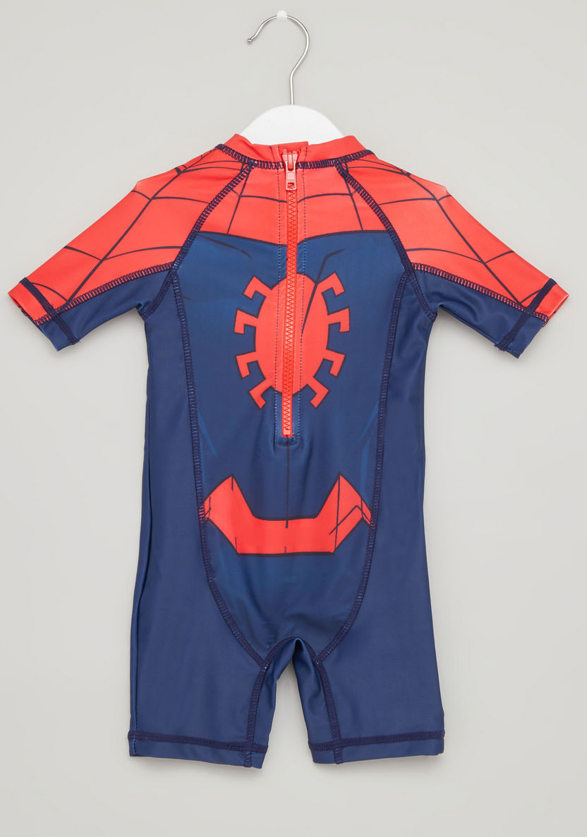 Spider-Man Print Romper with Round Neck and Short Sleeves-Swimwear-image-2