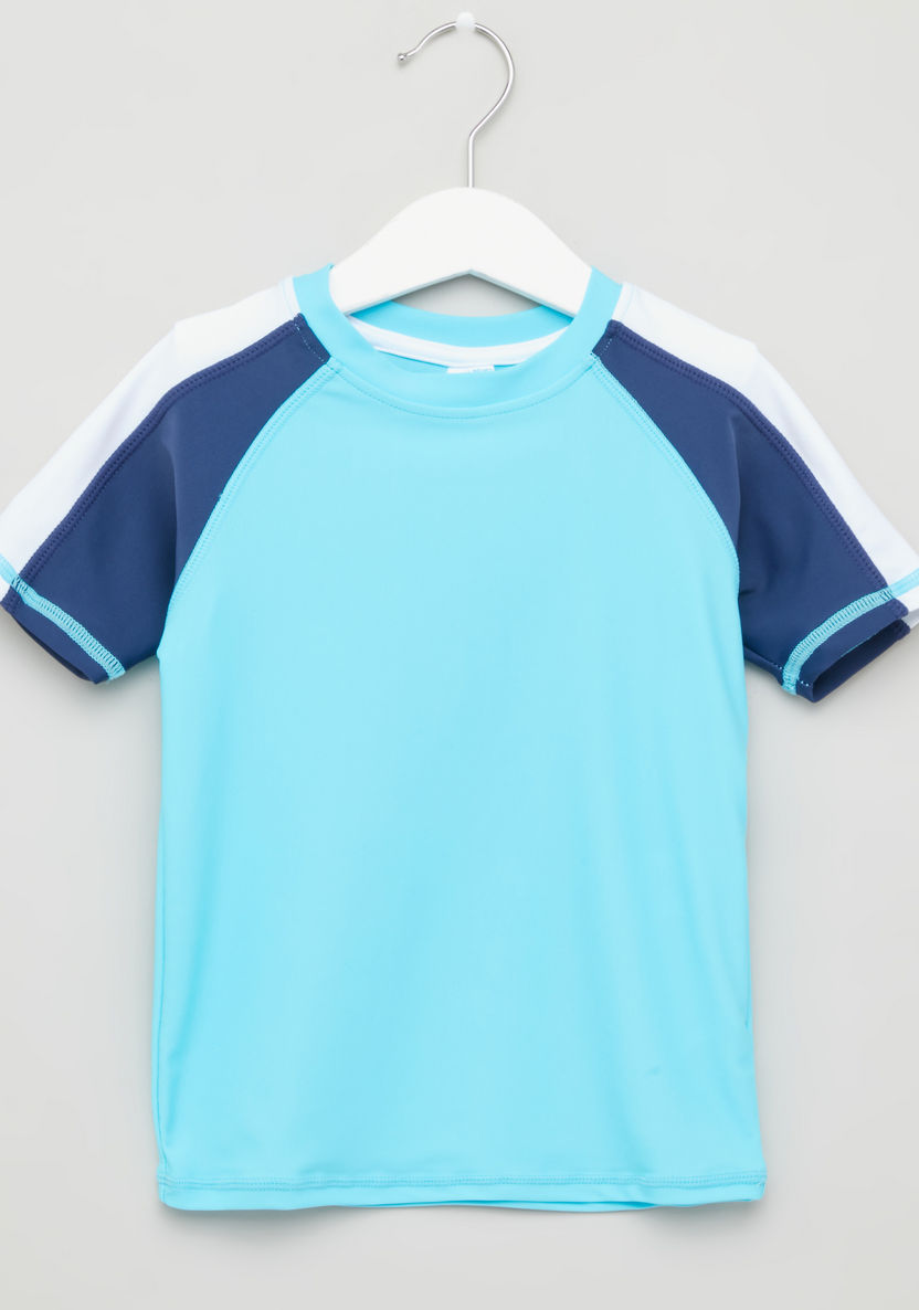 Juniors Textured T-shirt with Round Neck and Raglan Sleeves-T Shirts-image-0