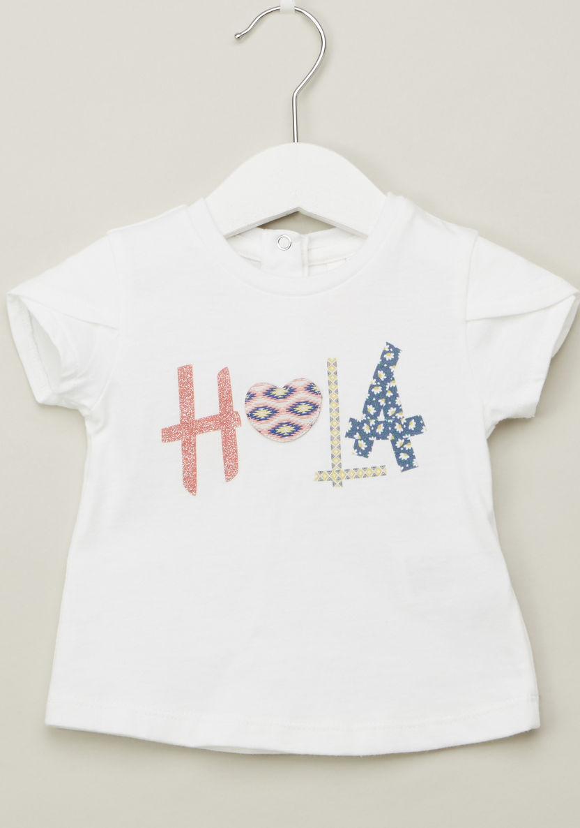 Juniors Applique Detail T-shirt with Round Neck and Short Sleeves-T Shirts-image-0