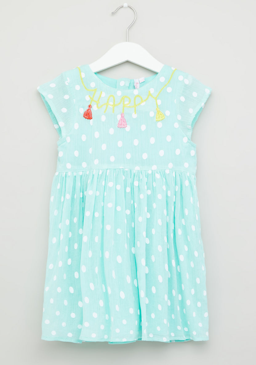 Juniors Polka Dots Print Dress with Cap Sleeves-Dresses%2C Gowns and Frocks-image-0
