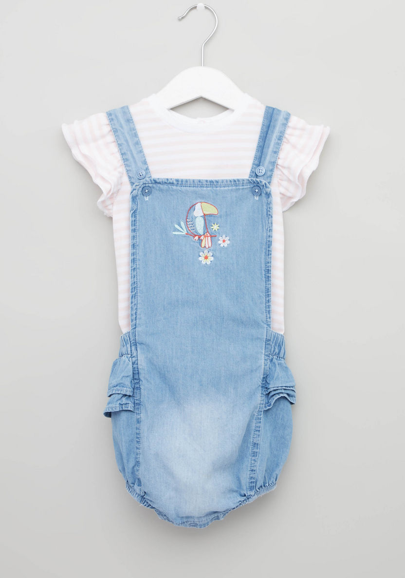Juniors Striped Short Sleeves T-shirt with Dungarees-Clothes Sets-image-0