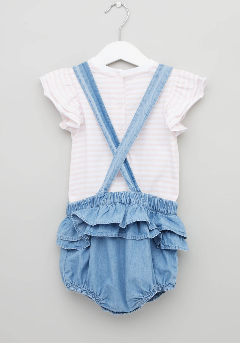 Juniors Striped Short Sleeves T-shirt with Dungarees-Clothes Sets-image-2