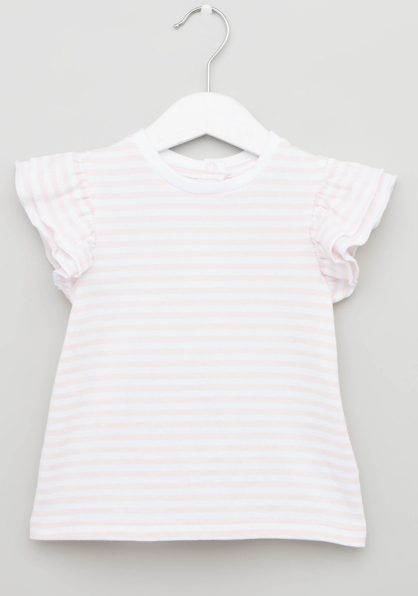 Juniors Striped Short Sleeves T-shirt with Dungarees-Clothes Sets-image-4