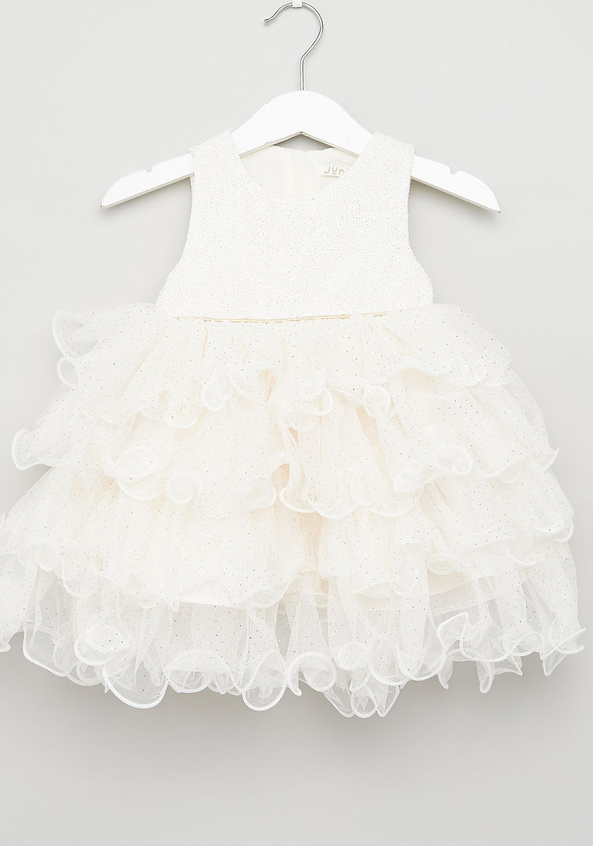 Juniors Textured Sleeveless Dress with Ruffle Detail-Dresses%2C Gowns and Frocks-image-0