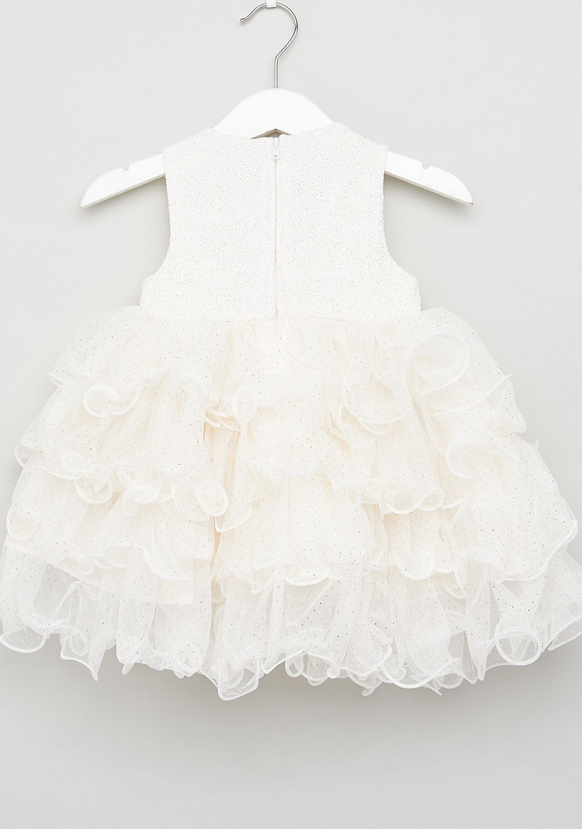 Juniors Textured Sleeveless Dress with Ruffle Detail-Dresses%2C Gowns and Frocks-image-2