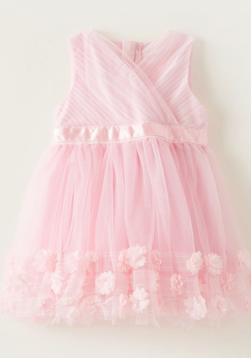 Juniors Textured Sleeveless Dress with V-neck and Tie-Ups-Dresses%2C Gowns and Frocks-image-0