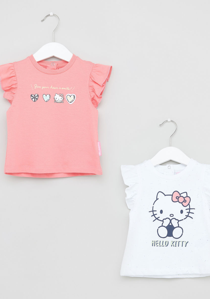 Hello Kitty Print T-shirt with Round Neck and Cap Sleeves - Set of 2-T Shirts-image-0