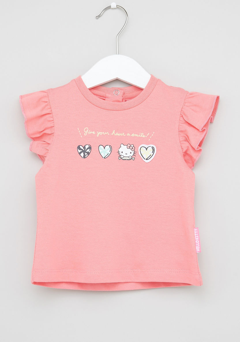 Hello Kitty Print T-shirt with Round Neck and Cap Sleeves - Set of 2-T Shirts-image-1