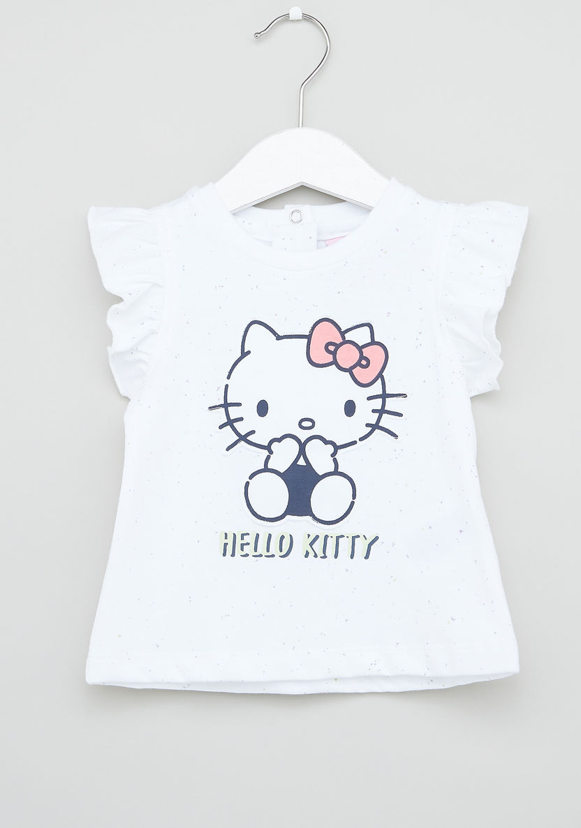Hello Kitty Print T-shirt with Round Neck and Cap Sleeves - Set of 2-T Shirts-image-5