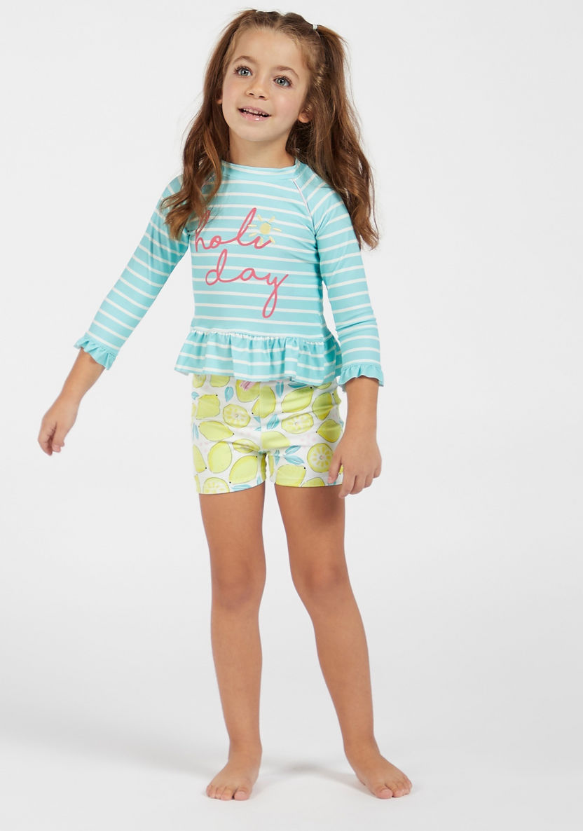 Juniors Striped Swim Top and Printed Shorts Set-Swimwear-image-1