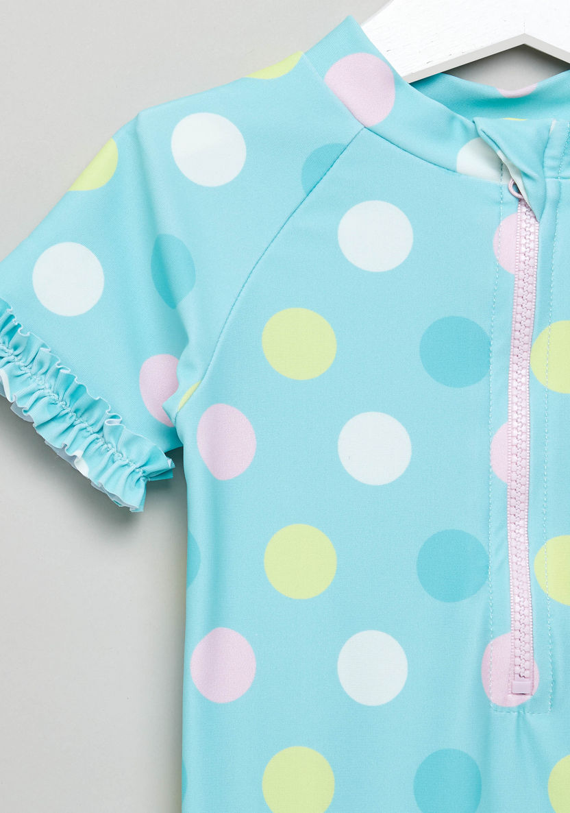 Polka Dotted Swimsuit with Round Neck and Short Sleeves-Swimwear-image-1