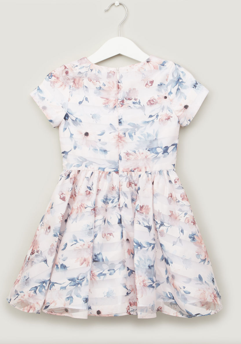 Juniors Floral Print Dress with Short Sleeves and Stud Detail-Dresses%2C Gowns and Frocks-image-2