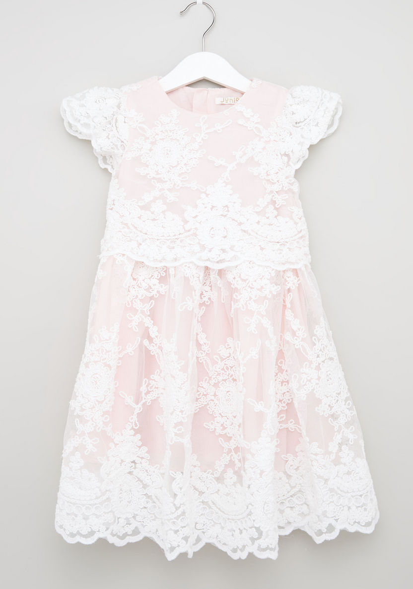 Juniors Lace Dress with Round Neck and Cap Sleeves-Dresses%2C Gowns and Frocks-image-0