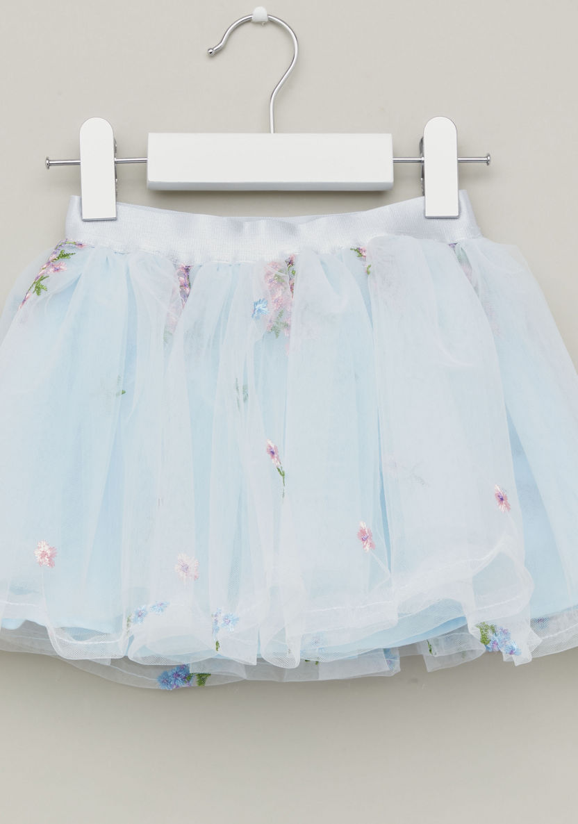 Juniors Applique Detail T-shirt with Embroidered Tutu Skirt-Clothes Sets-image-4