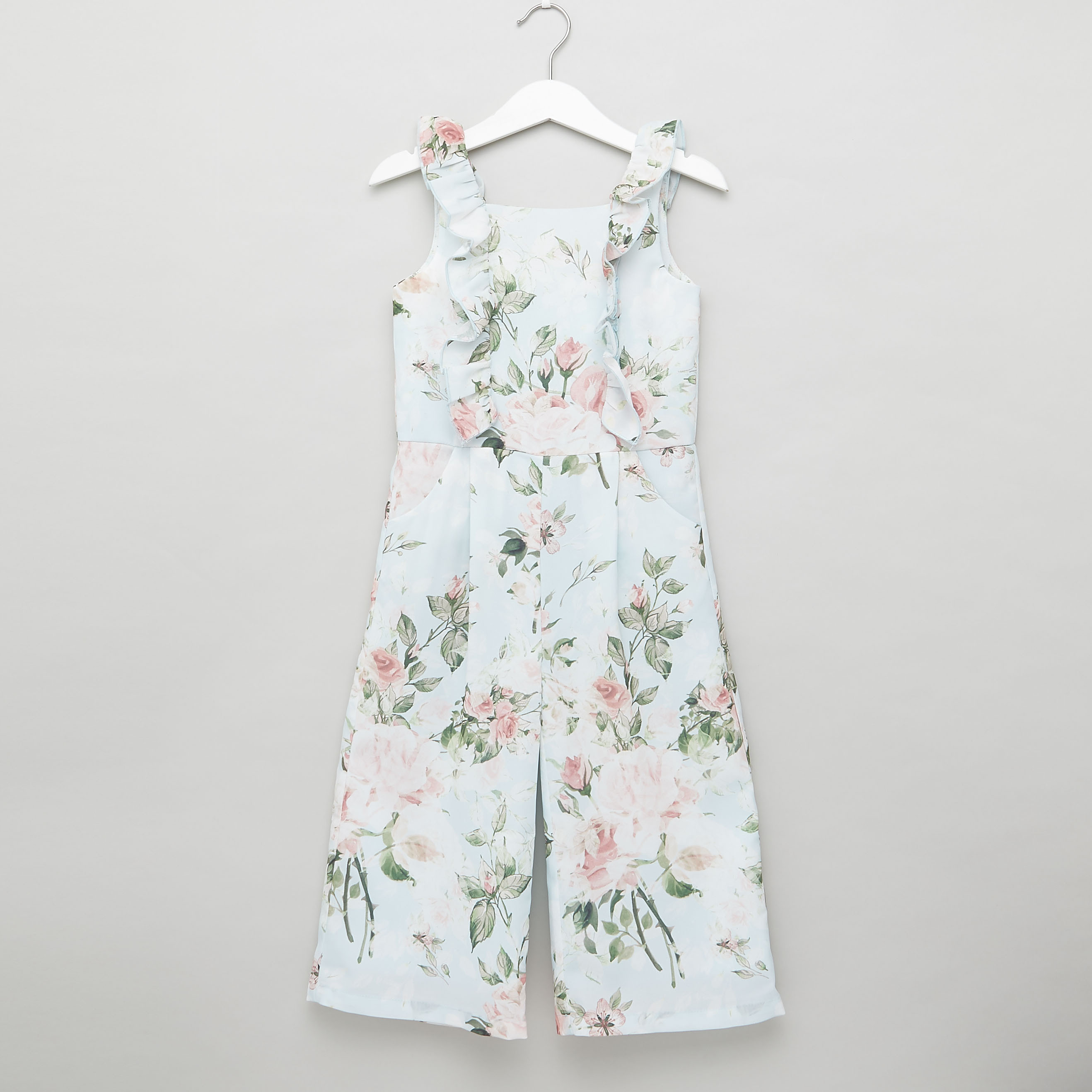 Juniors Floral Print Sleeveless Romper with Ruffle Detail-baby-girls-clothing-rompers-image-1