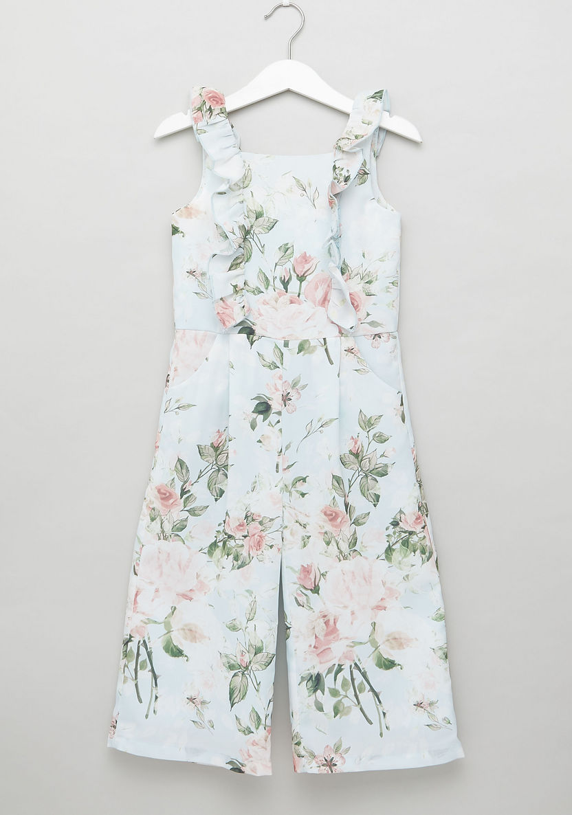 Juniors Floral Print Sleeveless Romper with Ruffle Detail-Rompers%2C Dungarees and Jumpsuits-image-0