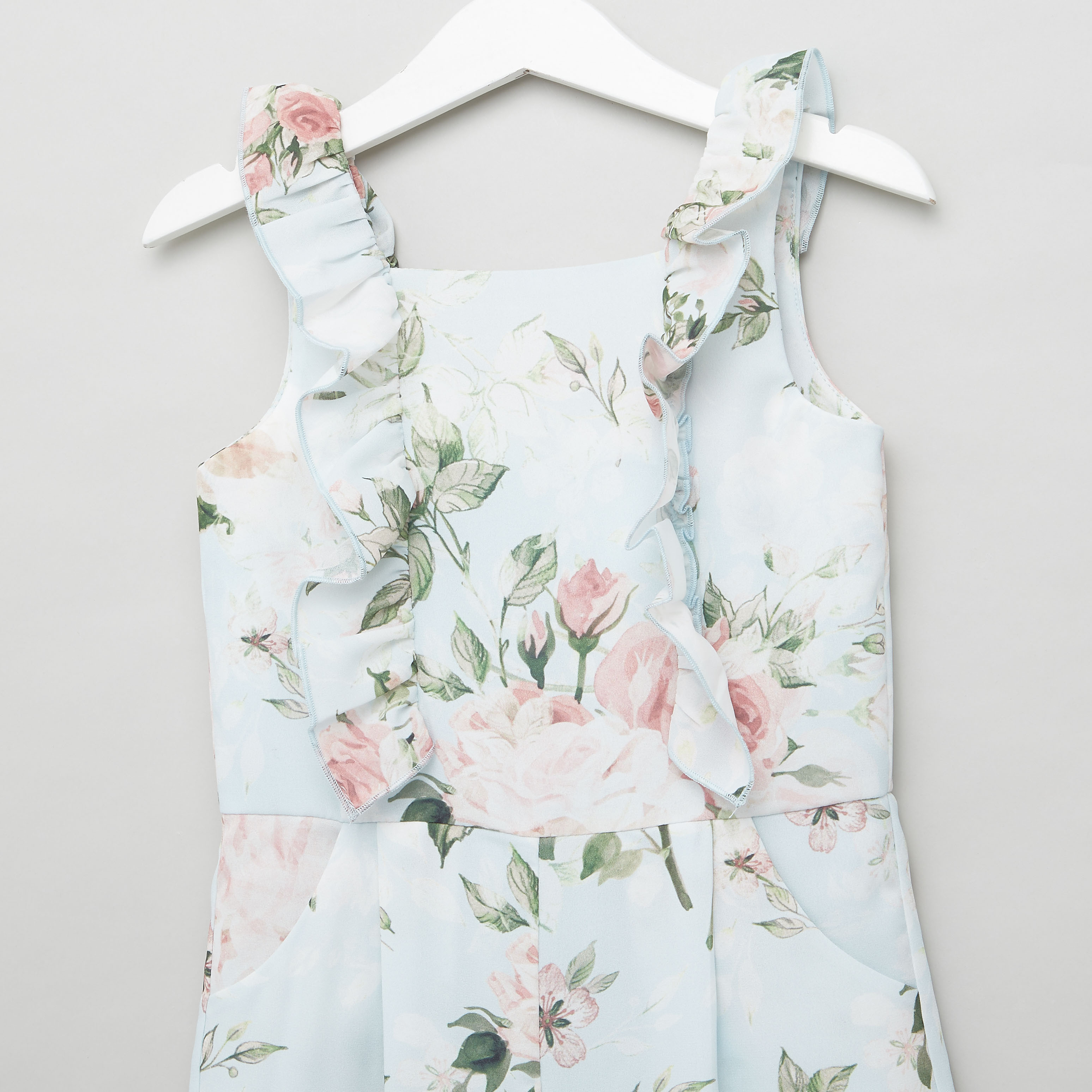 Juniors Floral Print Sleeveless Romper with Ruffle Detail-baby-girls-clothing-rompers-image-2