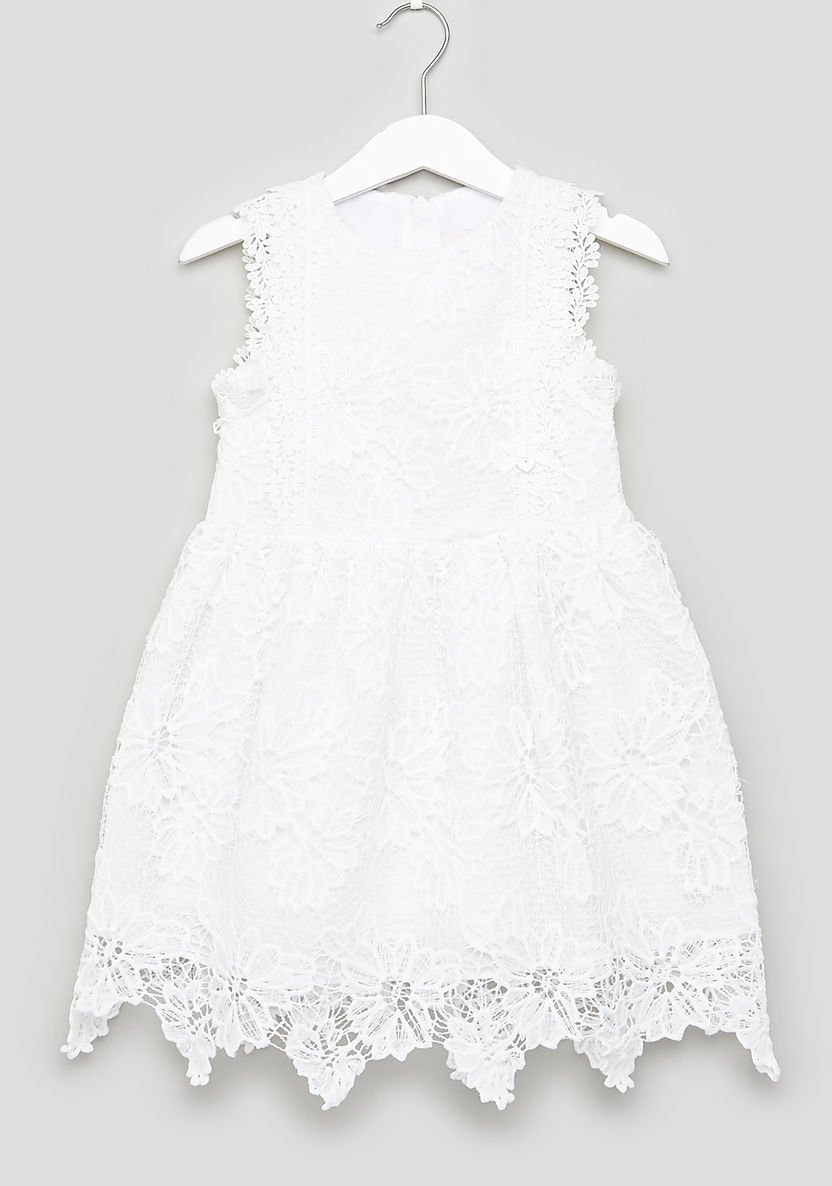 Eligo Lace Sleeveless Dress with Round Neck-Dresses%2C Gowns and Frocks-image-0