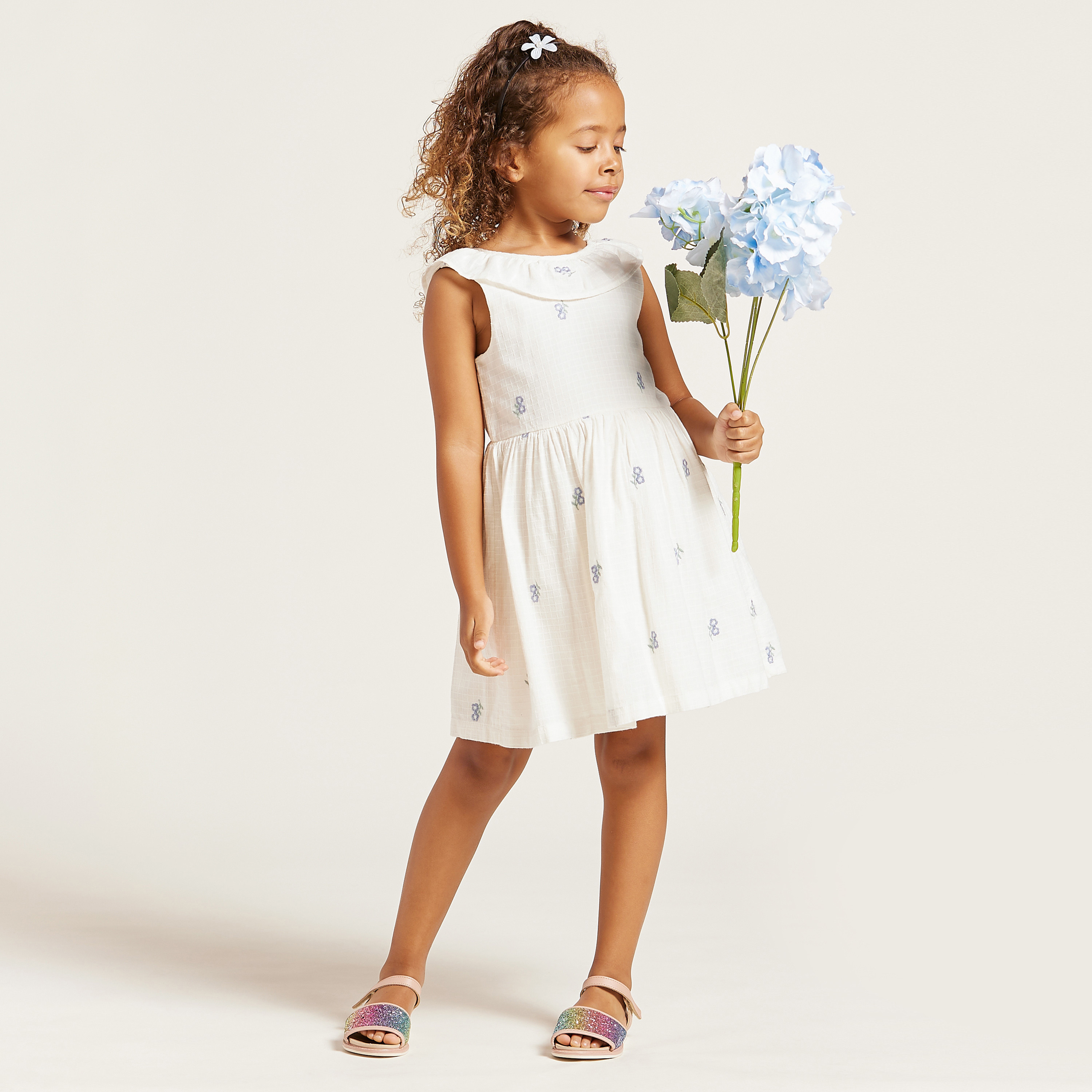 Eligo Sleeveless Floral Print Knee-Length Dress with Round Neck-girls-clothing-dressesandjumpsuits-image-1