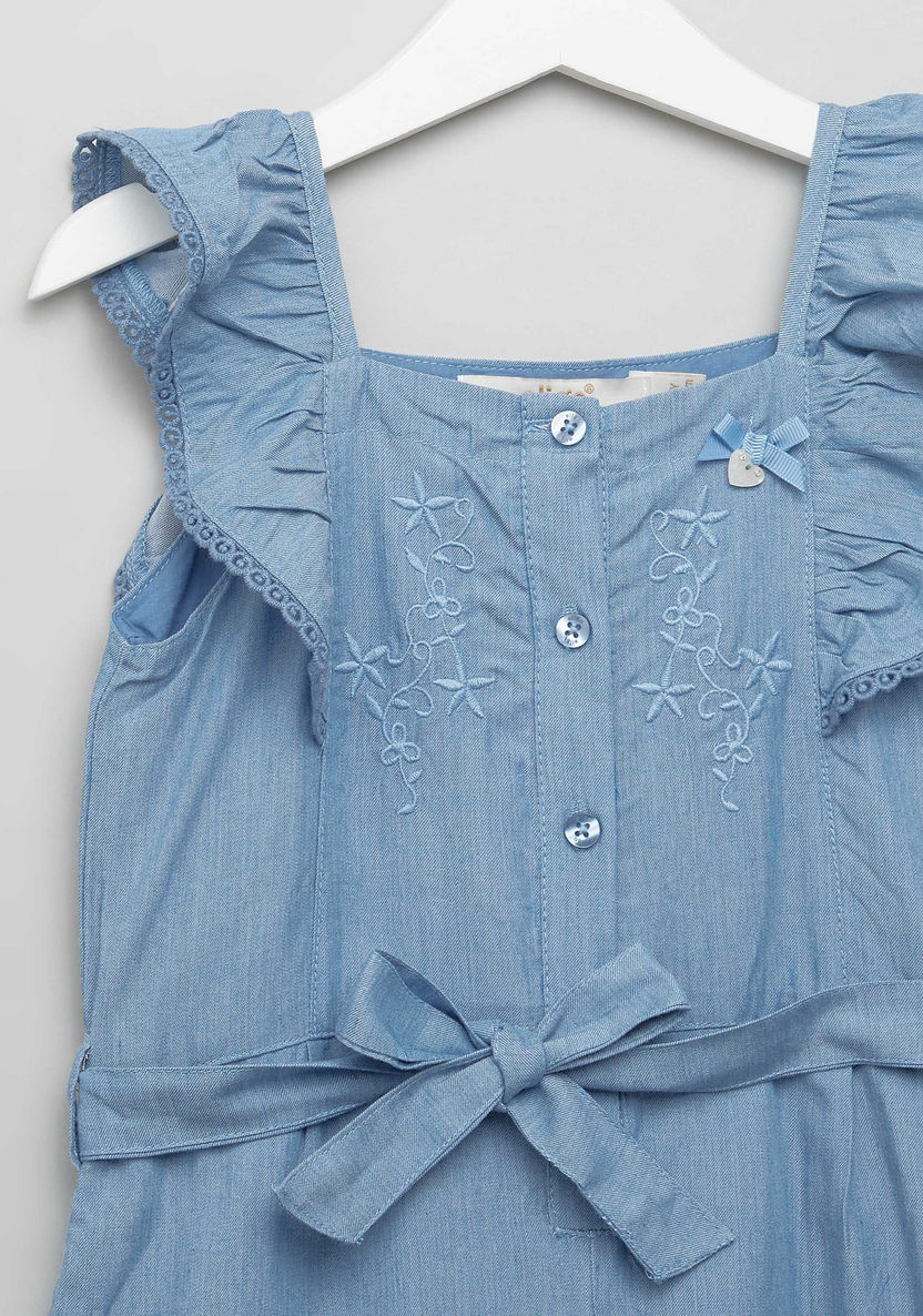 Eligo Denim Dungarees with Ruffle and Embroidery Detail-Rompers%2C Dungarees and Jumpsuits-image-1