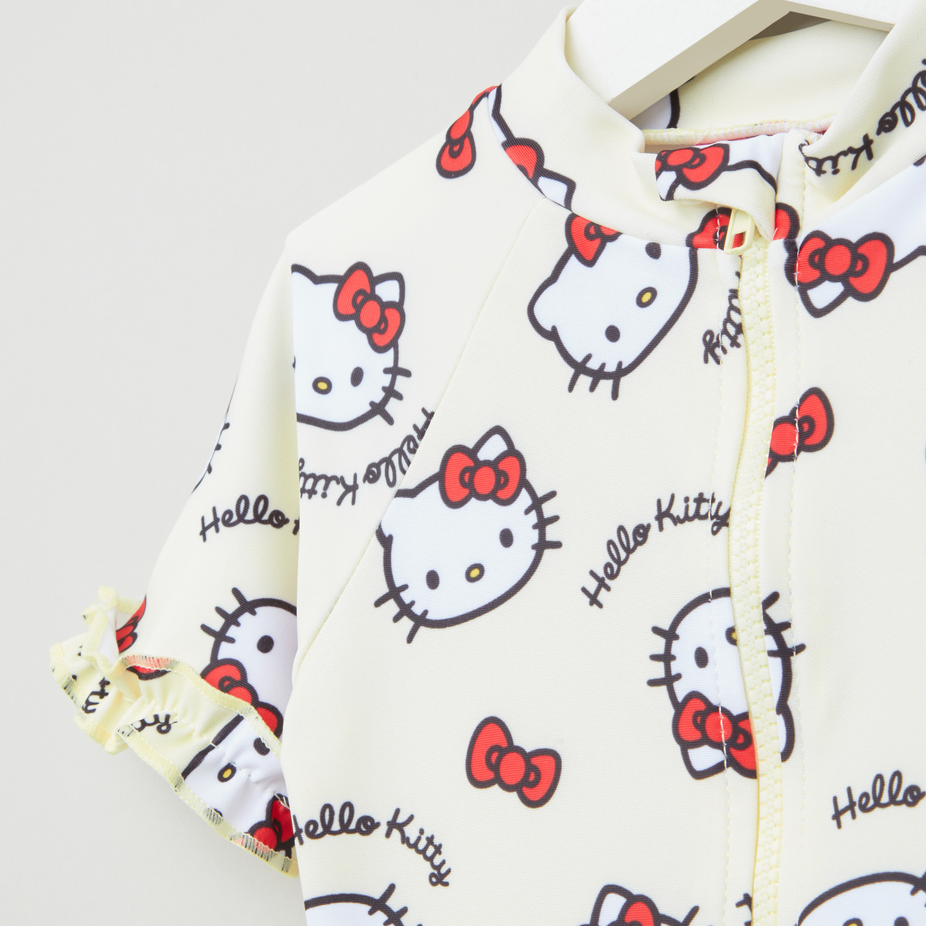 Hello Kitty Print Swimsuit with Round Neck and Short Sleeves-baby-girls-clothing-swimwear-image-2