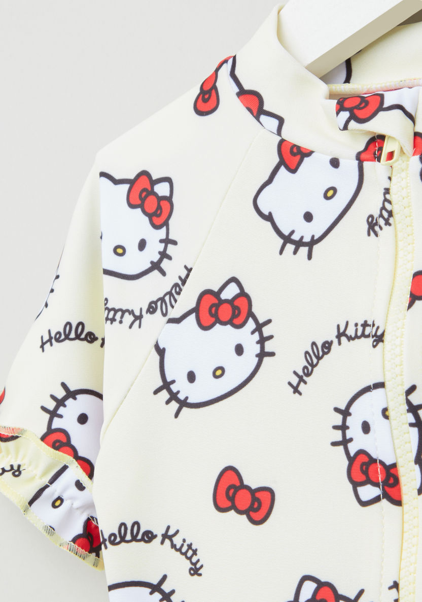 Hello Kitty Print Swimsuit with Round Neck and Short Sleeves-Swimwear-image-1