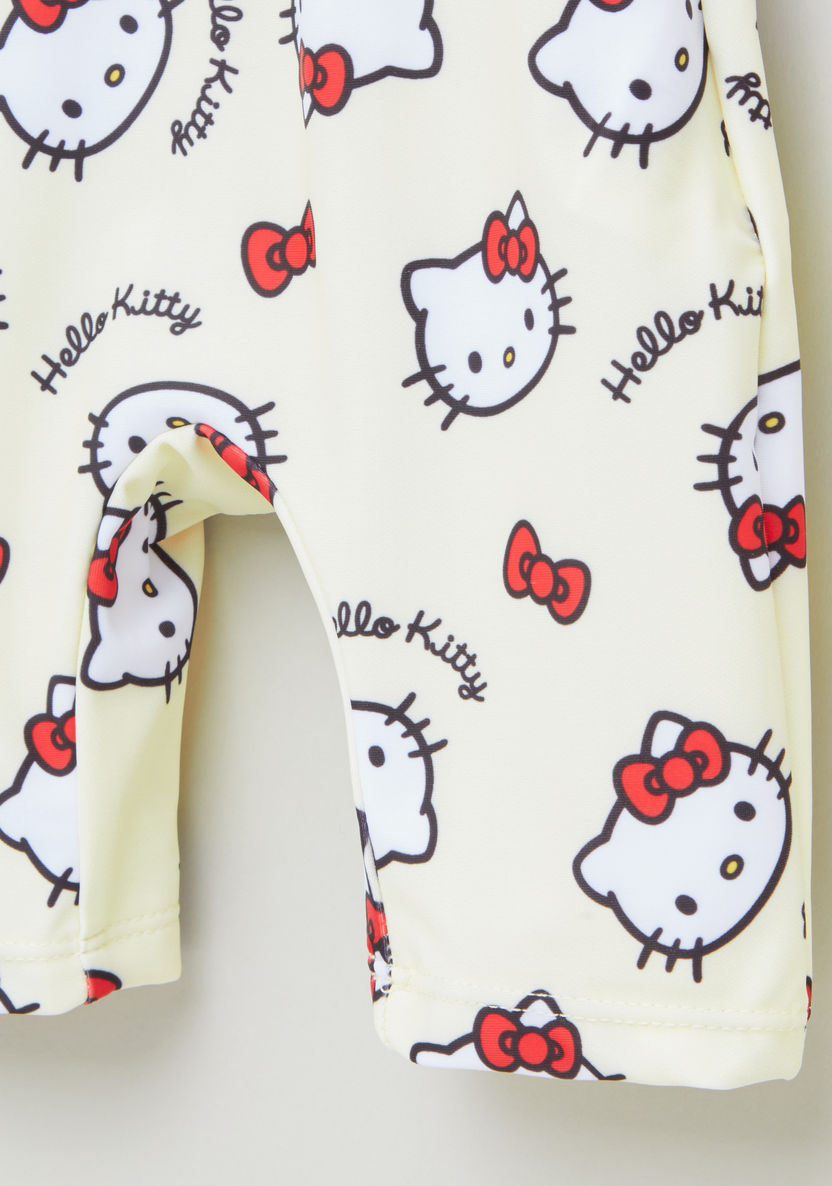 Hello Kitty Print Swimsuit with Round Neck and Short Sleeves-Swimwear-image-2