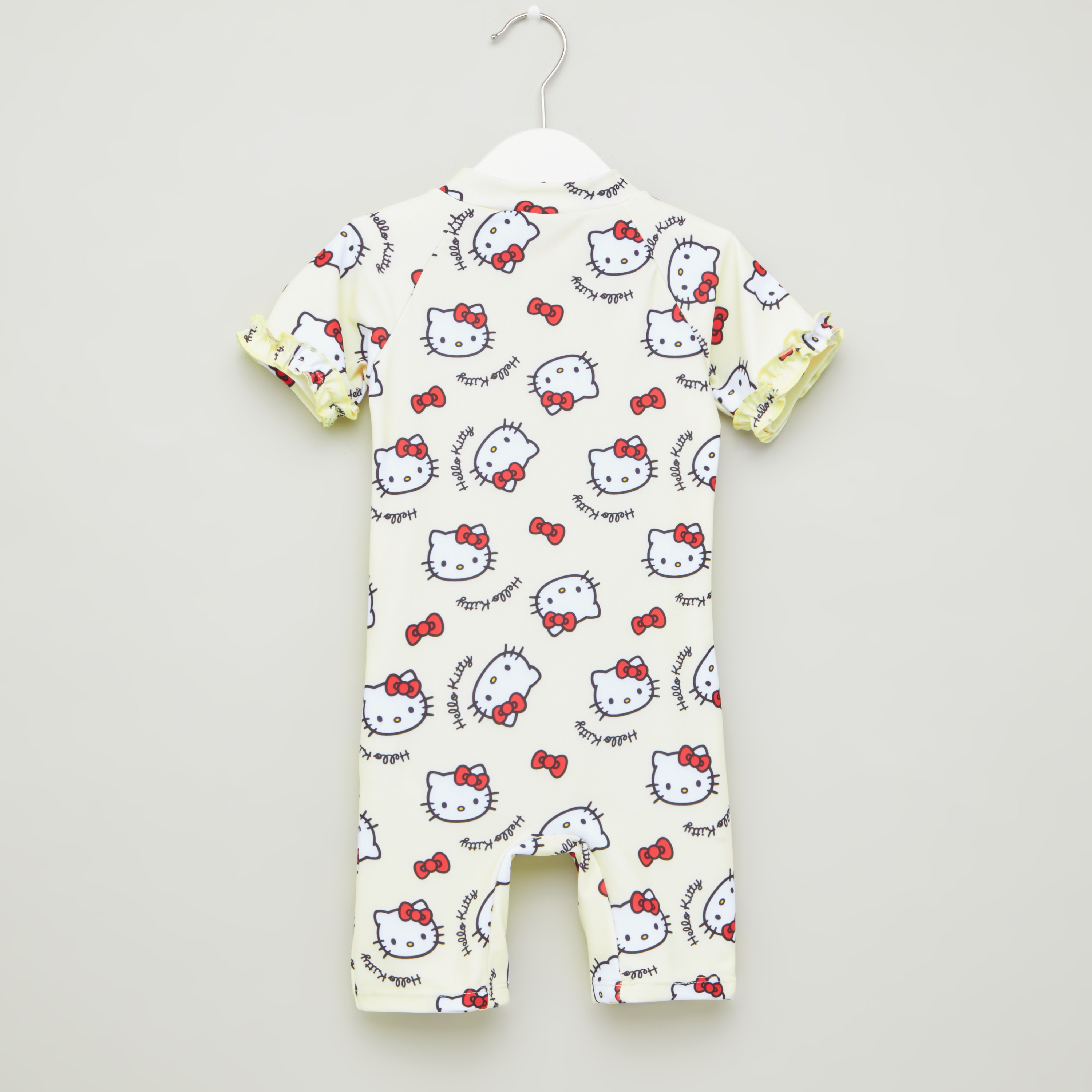 Hello Kitty Print Swimsuit with Round Neck and Short Sleeves-baby-girls-clothing-swimwear-image-4