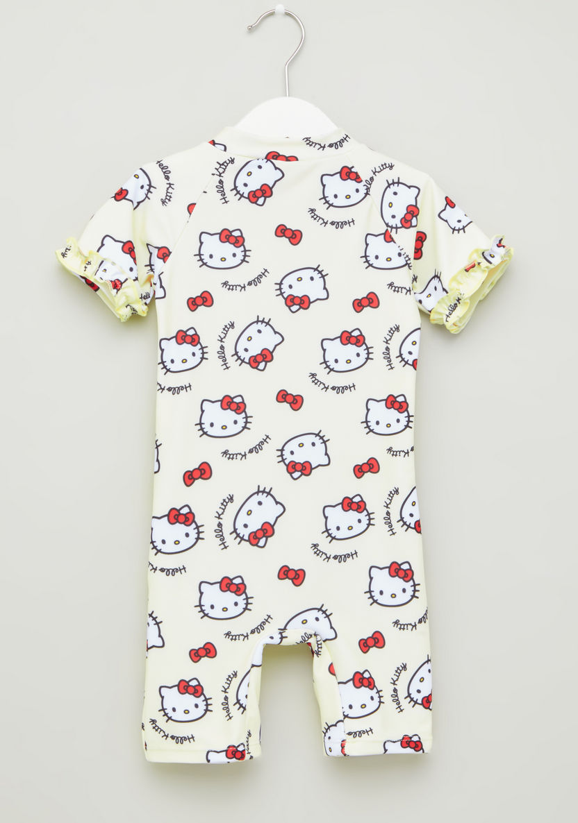 Hello Kitty Print Swimsuit with Round Neck and Short Sleeves-Swimwear-image-3