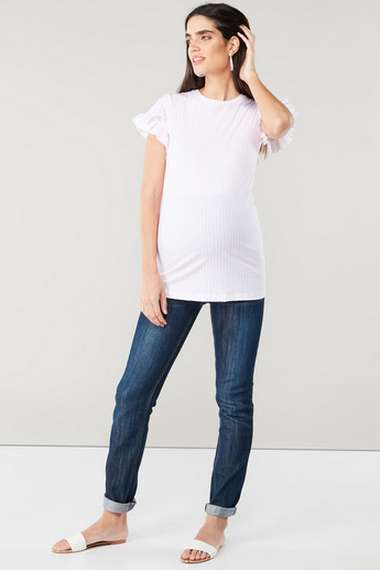 Love Mum Maternity Striped T-shirt with Short Sleeves