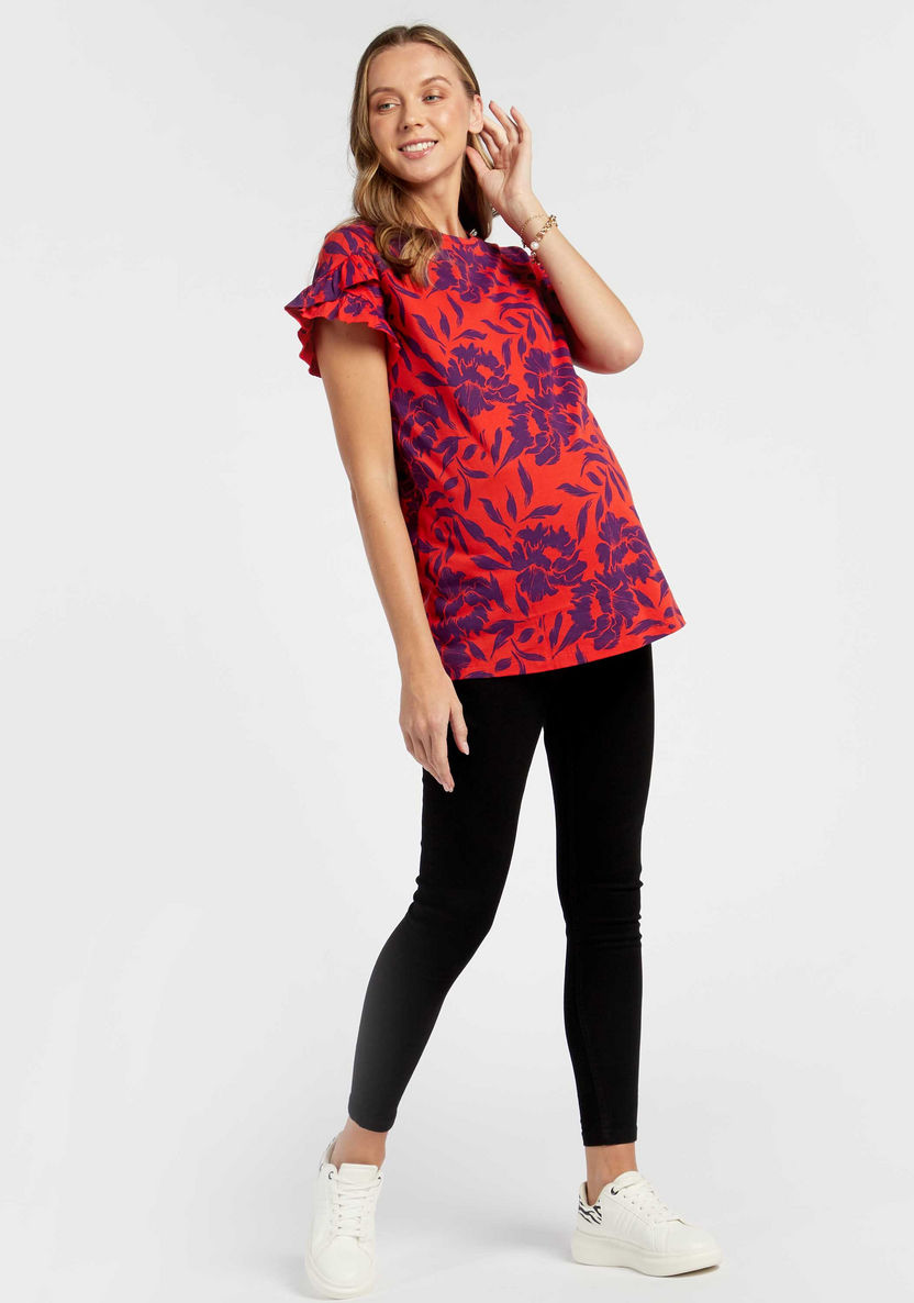 Love Mum Floral Print Maternity Top with Ruffle Detail-Tops-image-1