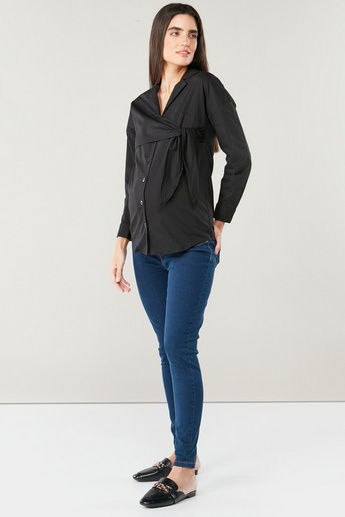 Love Mum Solid Collared Shirt with Long Sleeves