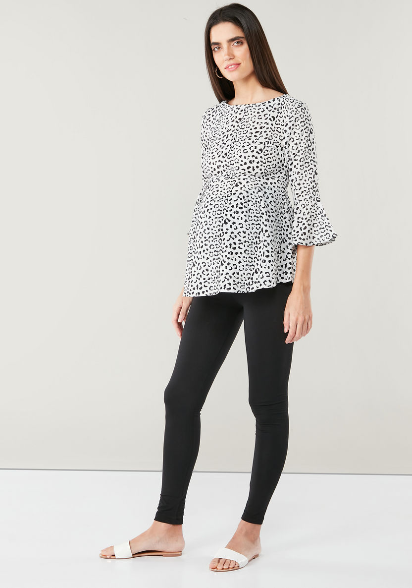 Love Mum Maternity Printed Top with Round Neck and Bell Sleeves-Tops-image-1