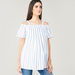 Love Mum Maternity Striped Cold Shoulder Top with Short Sleeves-Tops-thumbnail-0