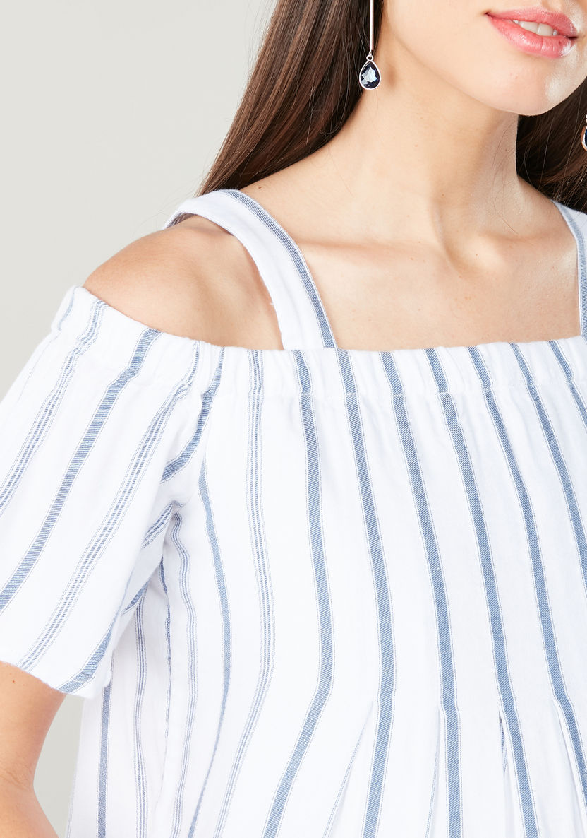Love Mum Maternity Striped Cold Shoulder Top with Short Sleeves-Tops-image-2