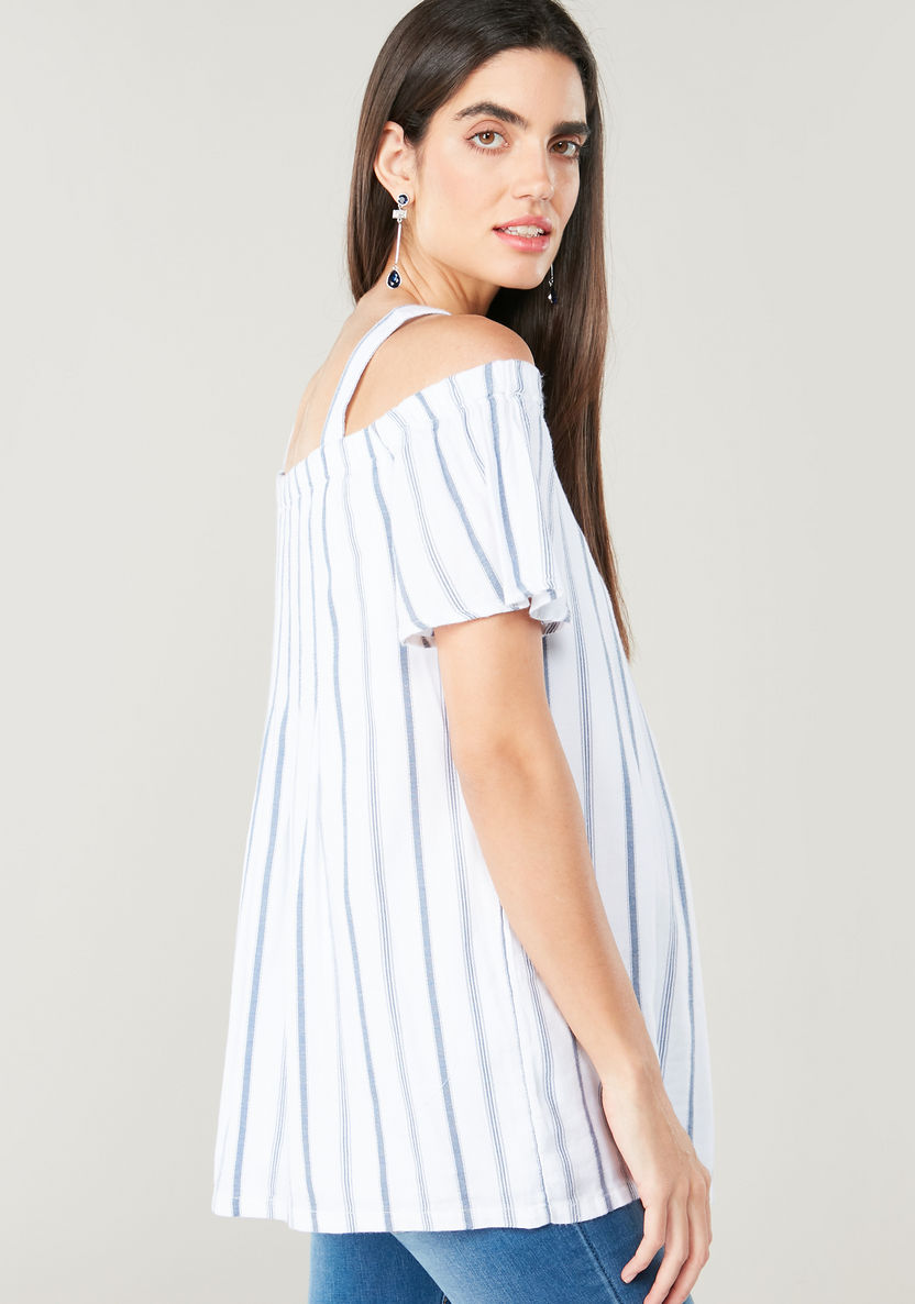 Love Mum Maternity Striped Cold Shoulder Top with Short Sleeves-Tops-image-3