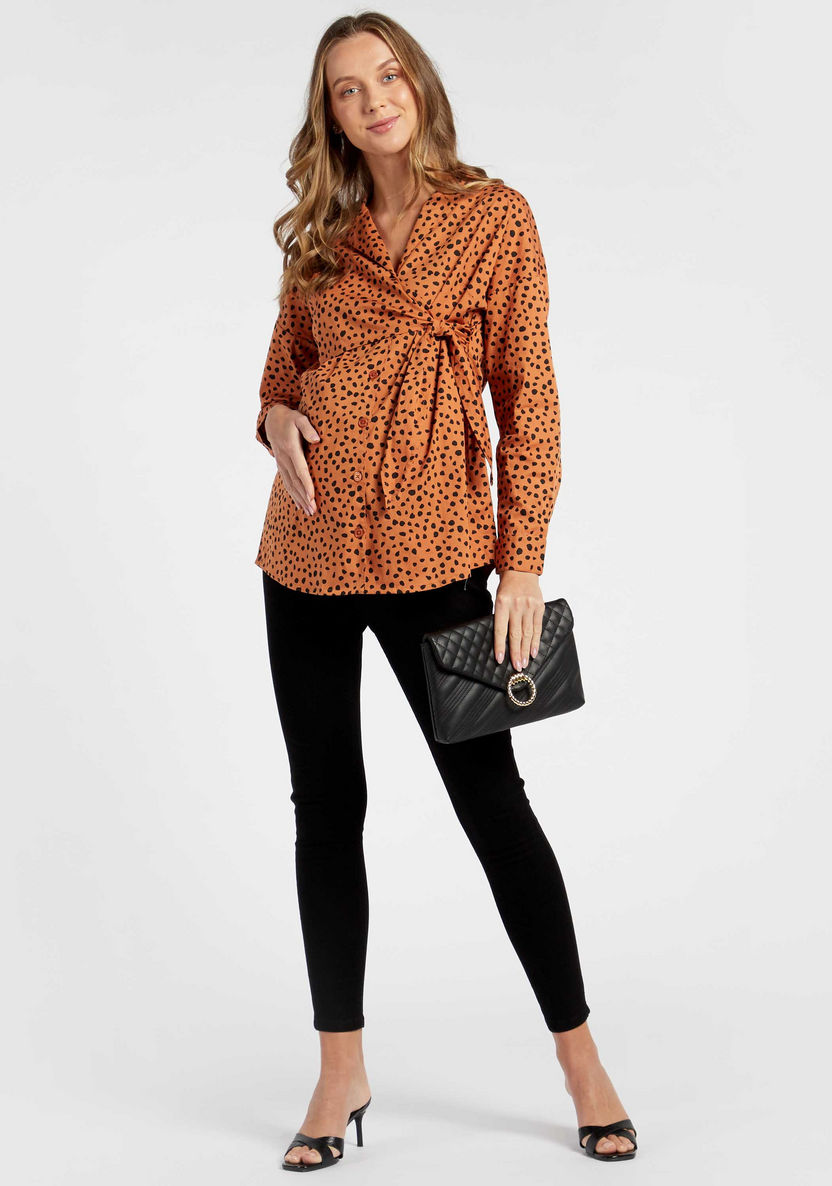 Love Mum Animal Print Maternity Shirt with Long Sleeves and Tie Up-Tops-image-1