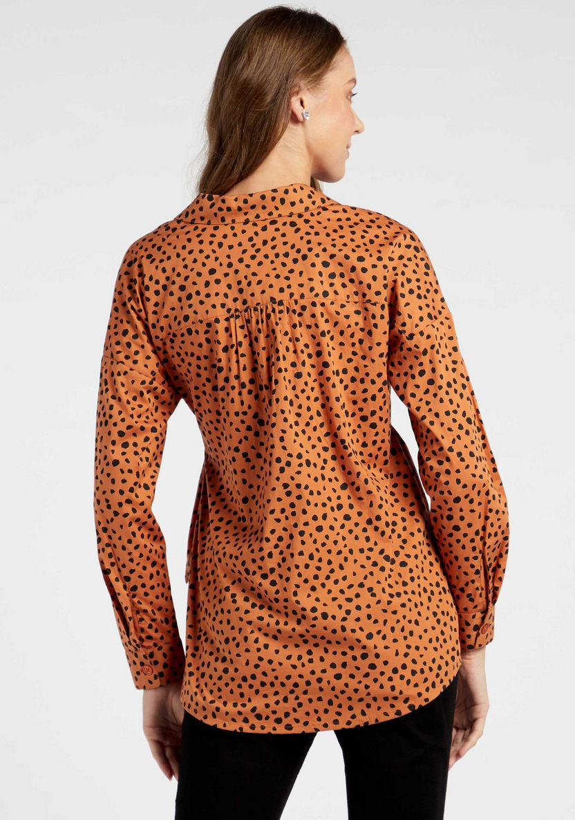 Love Mum Animal Print Maternity Shirt with Long Sleeves and Tie Up-Tops-image-3