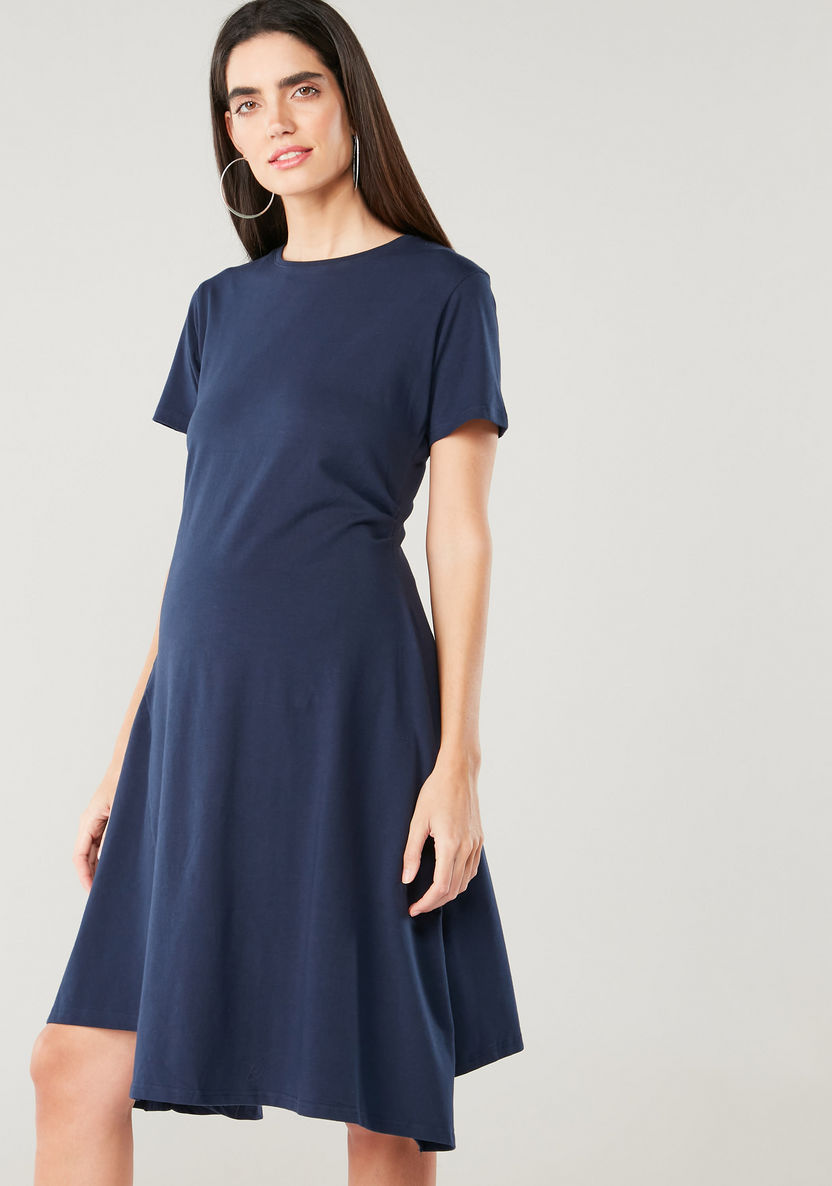 Love Mum Maternity Solid Dress with Short Sleeves-Dresses-image-0
