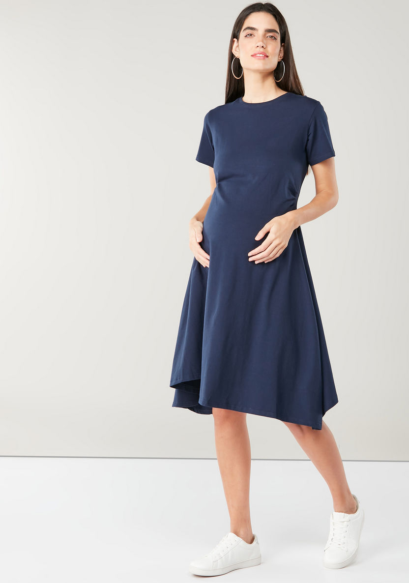 Love Mum Maternity Solid Dress with Short Sleeves-Dresses-image-1