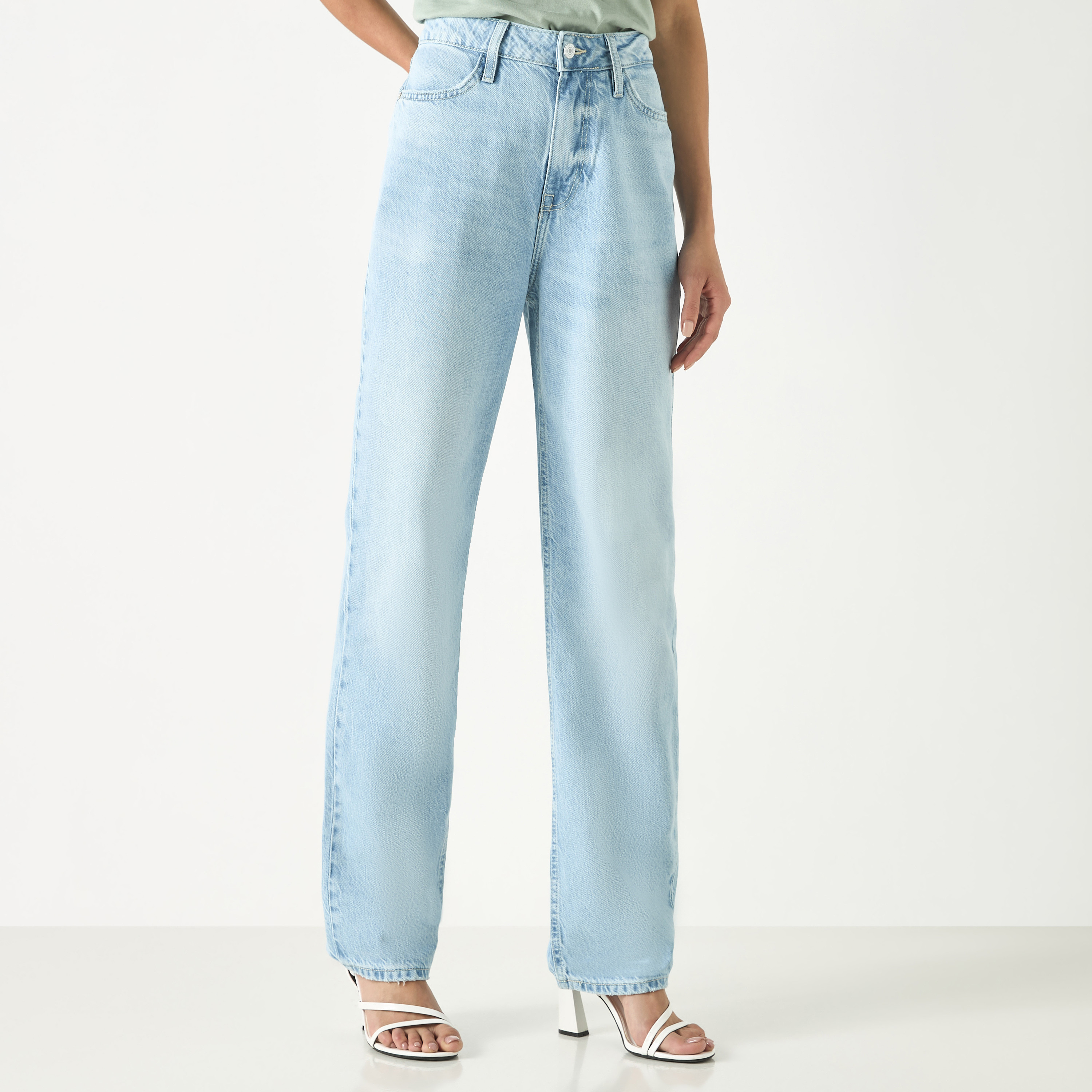 Guess Solid Jeans with Pockets and Button Closure-women-clothing-bottoms-jeans-image-1