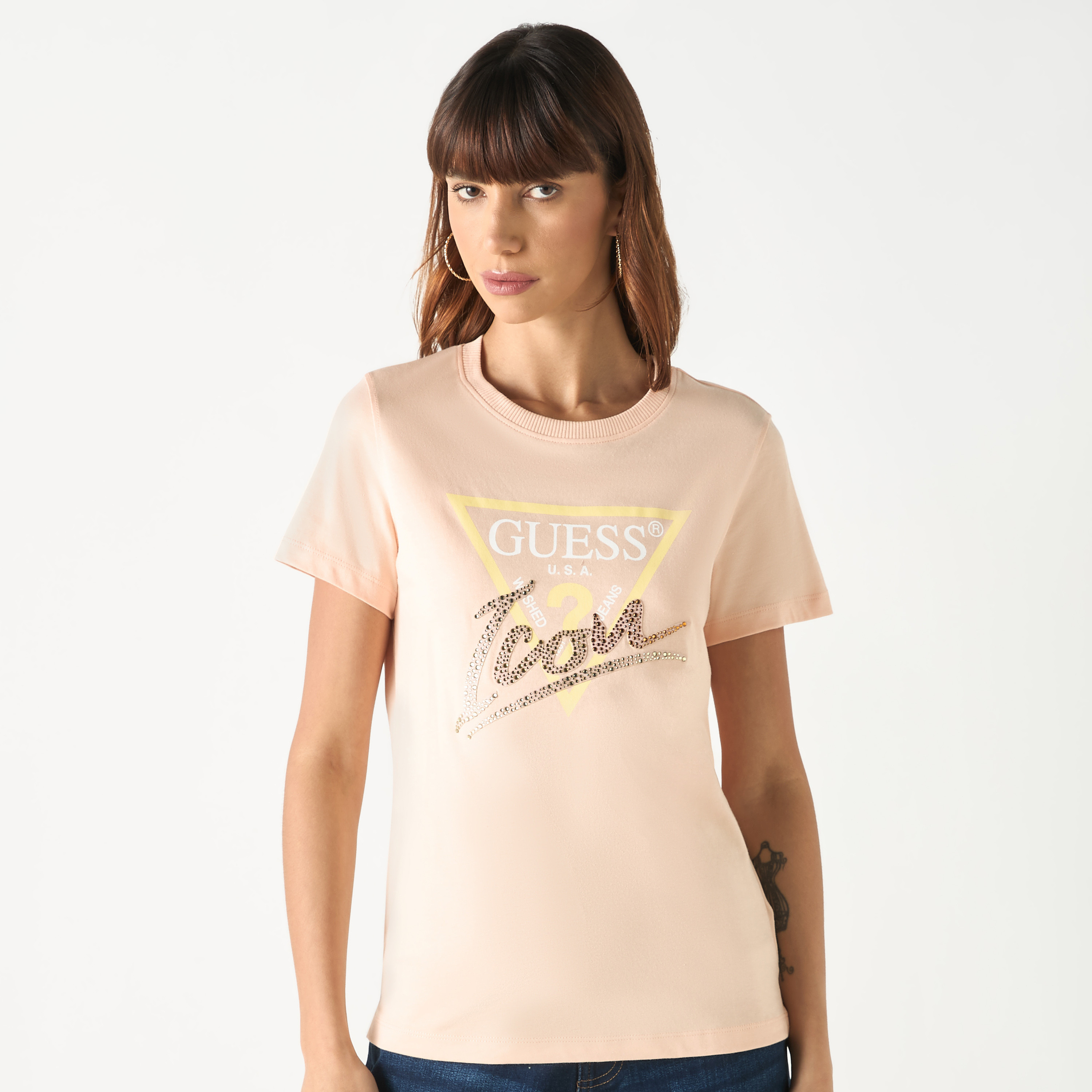 Guess Logo Print Round Neck T-shirt with Short Sleeves-women-clothing-tshirts-image-7